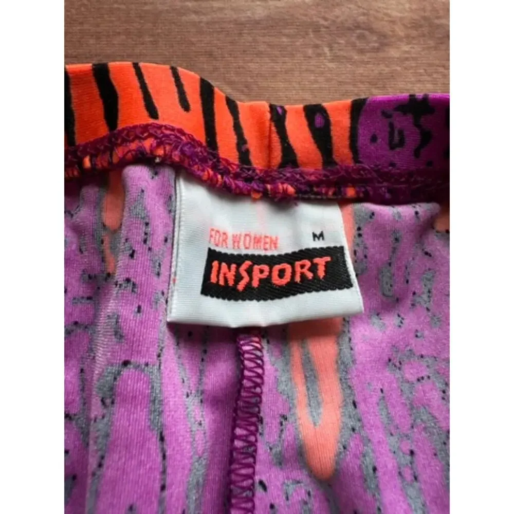Vintage 80s 90s Insport Fuchsia Purple Neon Abstract Brushstroke Bike Shorts M